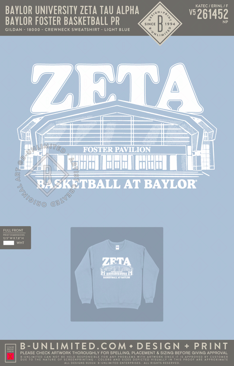 Baylor University Zeta Tau Alpha - Baylor Foster Basketball PR (EOS26) - Gildan - 18000 - Crewneck Sweatshirt - Light Blue