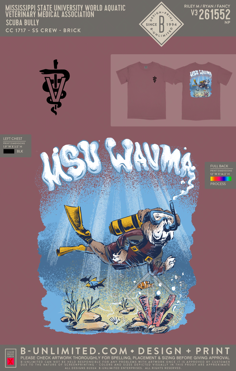 Mississippi State University World Aquatic Veterinary Medical Association - Scuba Bully - CC - 1717 - SS Crew - Brick