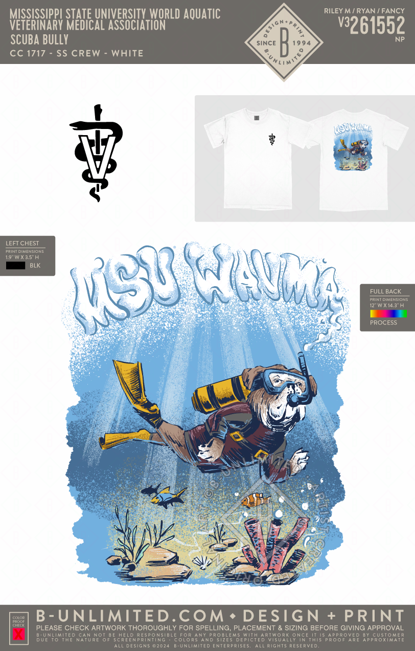 Mississippi State University World Aquatic Veterinary Medical Association - Scuba Bully - CC - 1717 - SS Crew - White
