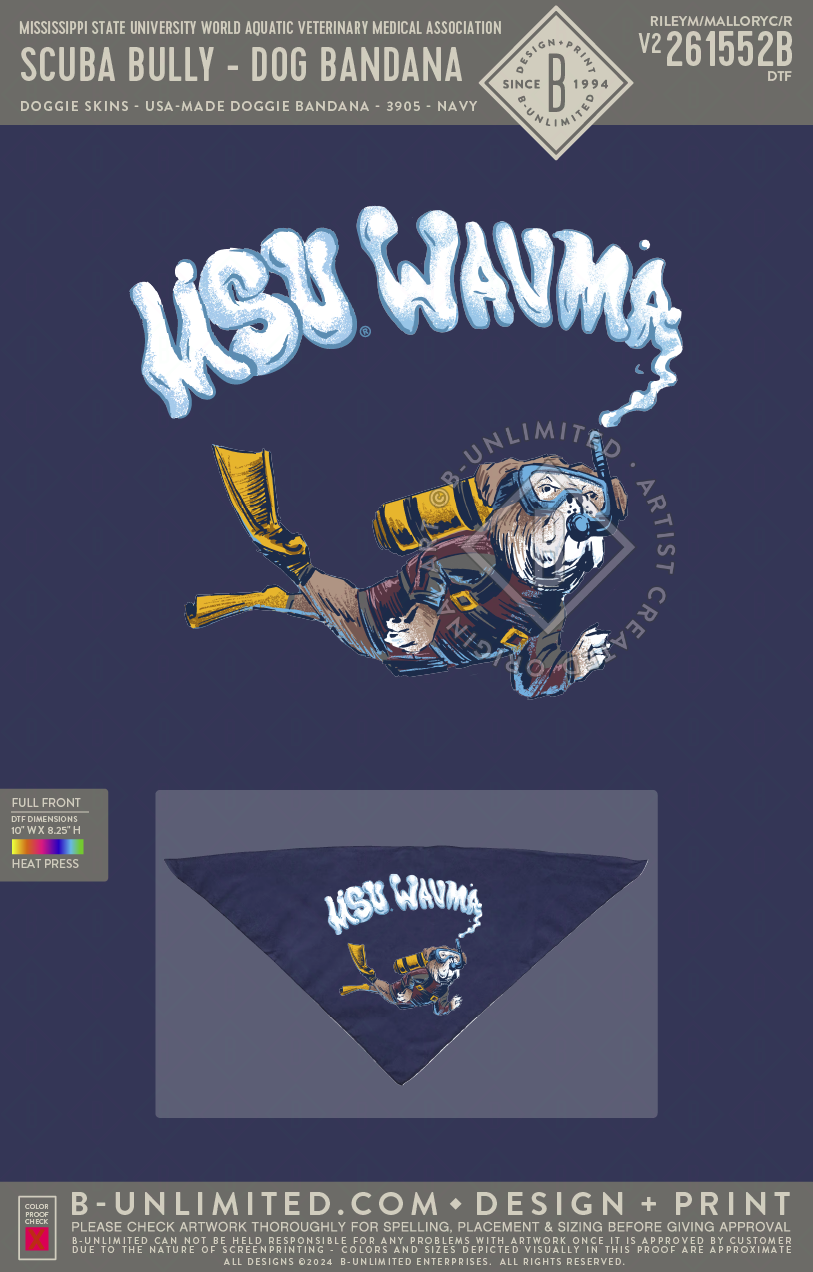 Mississippi State University World Aquatic Veterinary Medical Association - Scuba Bully - Dog Bandana - Doggie Skins - 3905 - Doggie Bandana - Navy