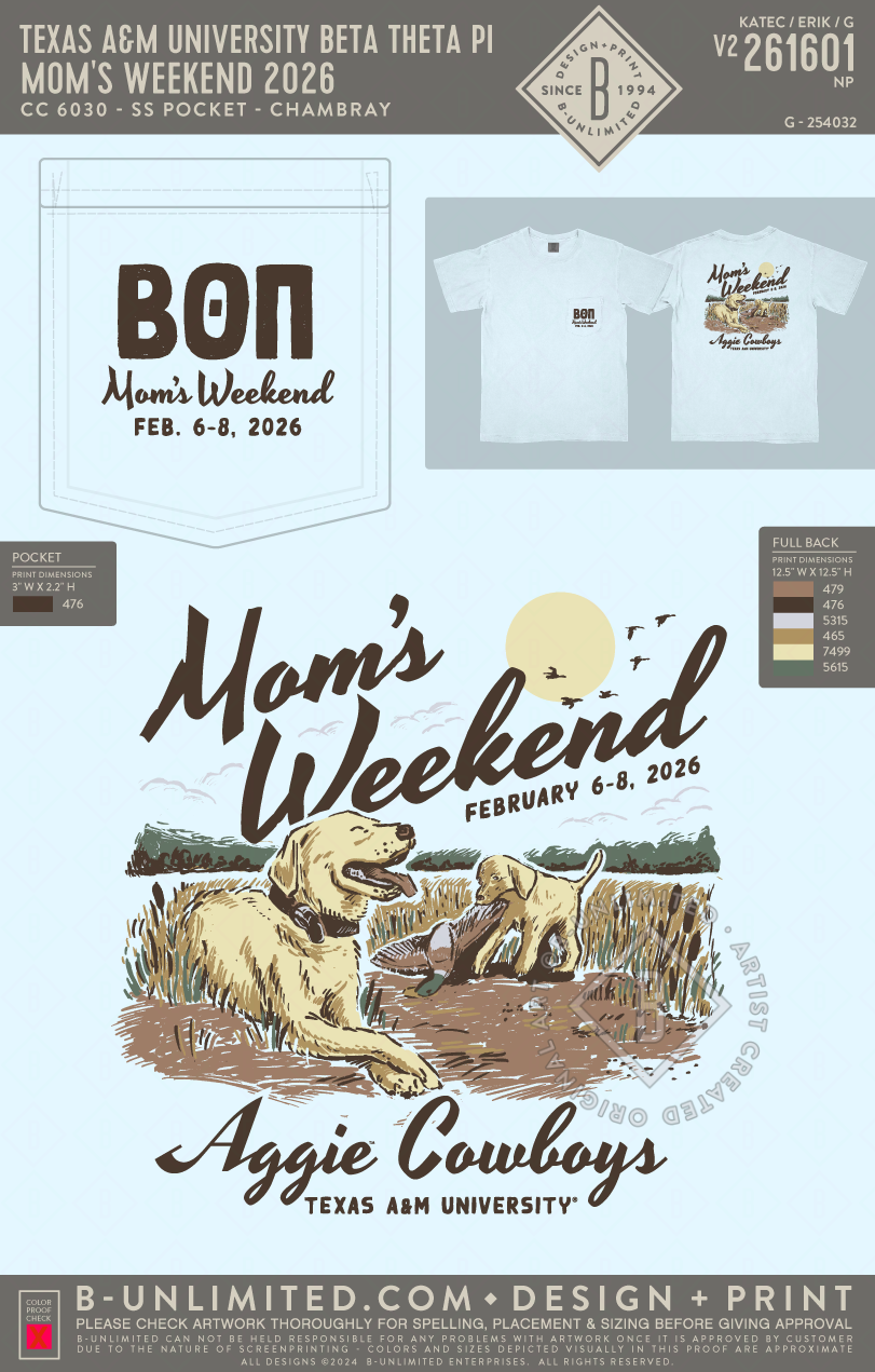 Texas A&M University Beta Theta Pi - Mom's Weekend 2026 (EOS26) - CC - 6030 - SS Pocket - Chambray