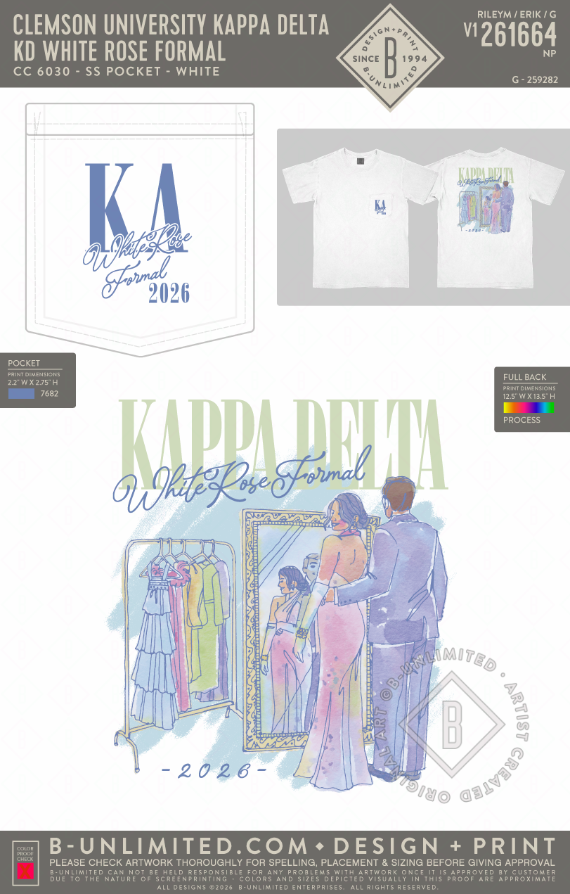 Clemson University Kappa Delta - KD White Rose Formal(EOS26) - CC - 6030 - SS Pocket - White