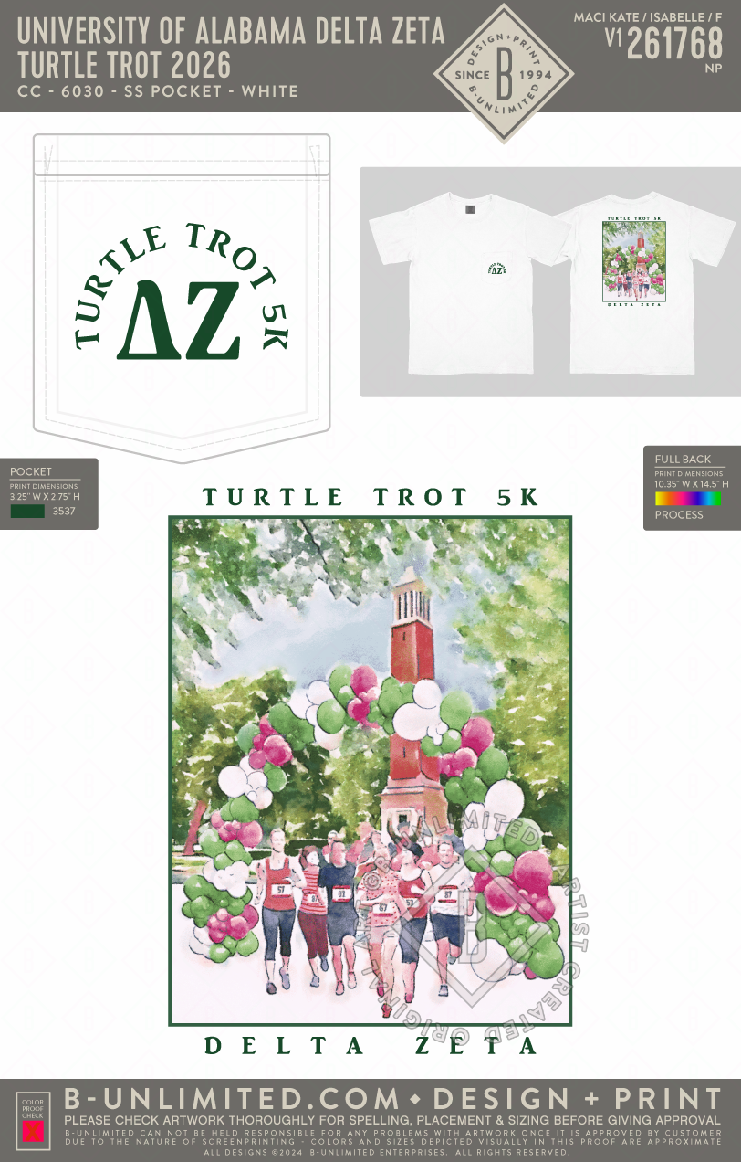 University of Alabama Delta Zeta - Turtle Trot 2026 (EOS26) - CC - 6030 - SS Pocket - White