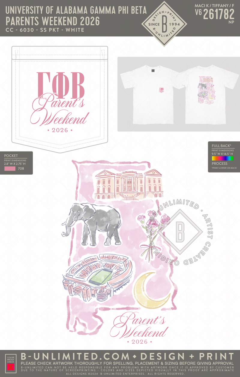 University of Alabama Gamma Phi Beta - Parents Weekend 2026 (EOS26) - CC - 6030 - SS Pocket - White