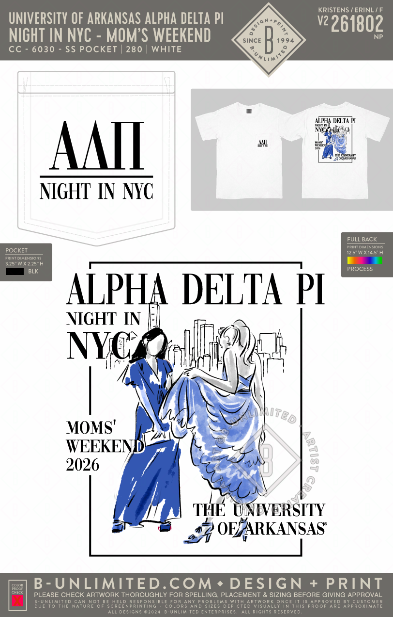 University of Arkansas Alpha Delta Pi - Night in NYC - Mom's Weekend (EOS26) - CC - 6030 - SS Pocket - White