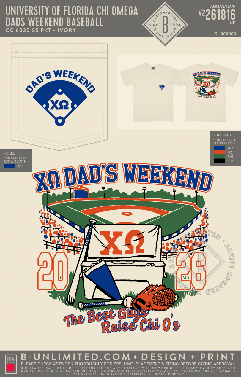 University of Florida Chi Omega - Dad's Weekend baseball (EOS26) - CC - 6030 - SS Pocket - Ivory