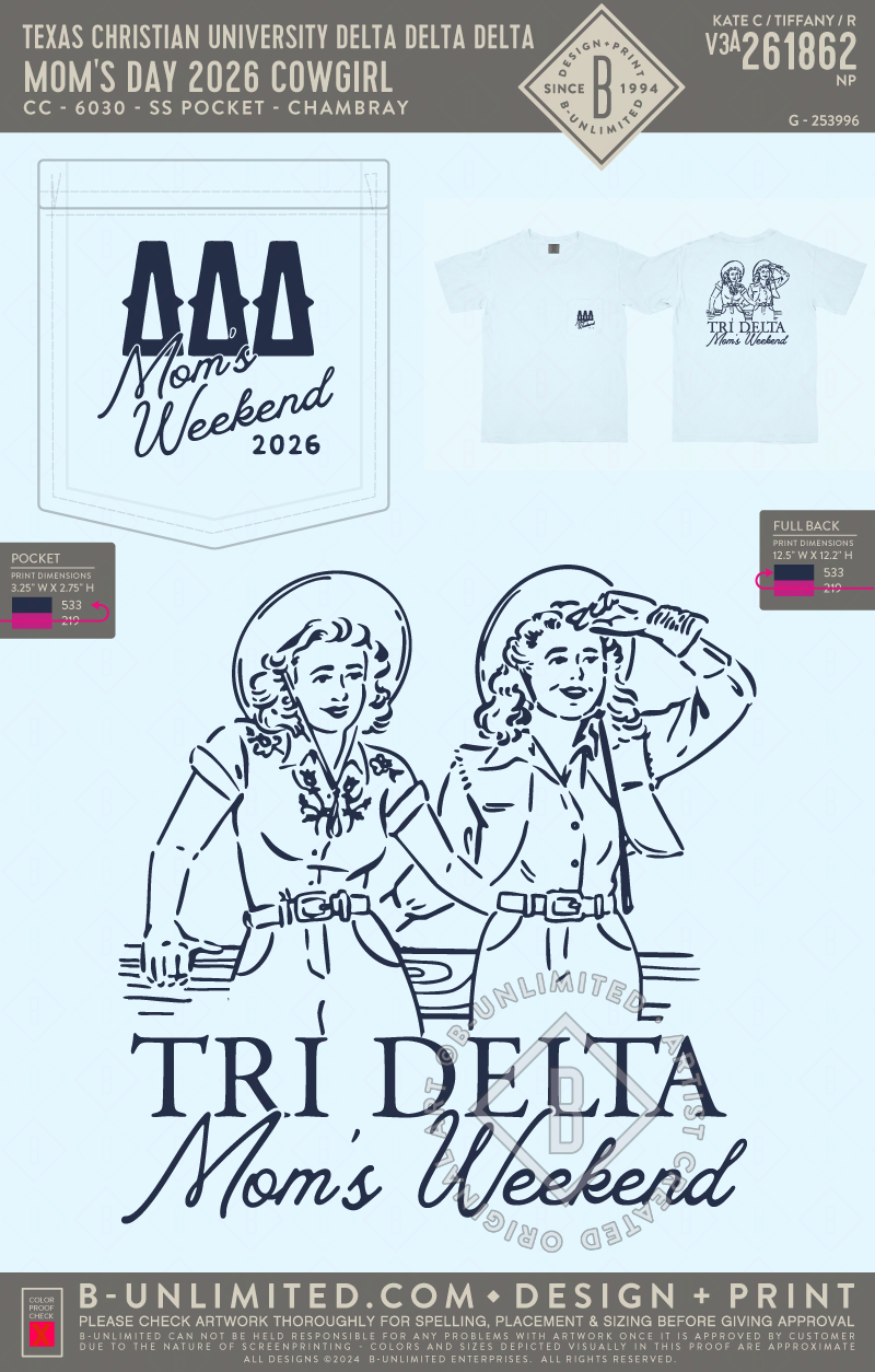 Texas Christian University Delta Delta Delta - Mom's Day 2026 Cowgirl (EOS26) - CC - 6030 - SS Pocket - Chambray