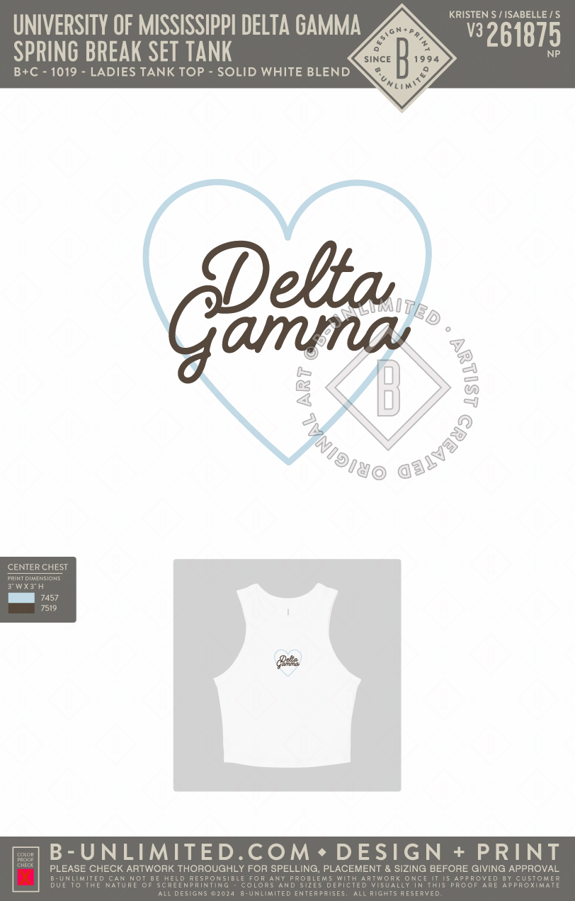 University of Mississippi Delta Gamma - Spring Break Set Tank (EOS26) - B+C - 1019 - Ladies Tank Top - Solid White Blend