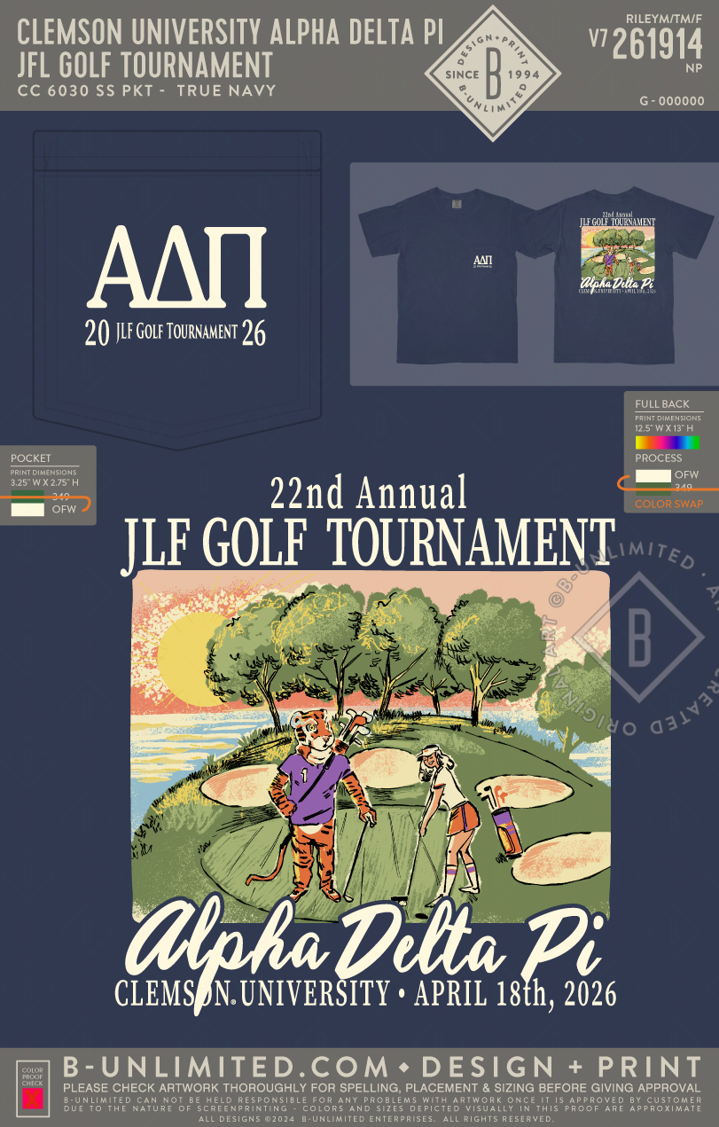 Clemson University Alpha Delta Pi - JLF Golf Tournament(EOS26) - CC - 6030 - SS Pocket - True Navy