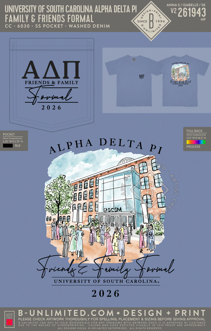 University of South Carolina Alpha Delta Pi - Family & Friends Formal (EOS26) - CC - 6030 - SS Pocket - Washed Denim