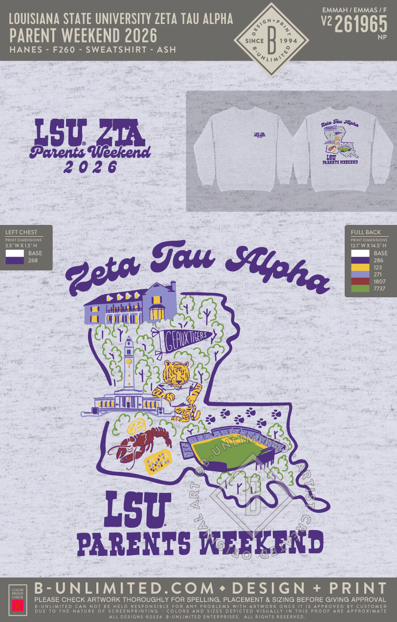 Louisiana State University Zeta Tau Alpha - Parent Weekend 2026 (EOS26) - Hanes - F260 - Sweatshirt - Ash