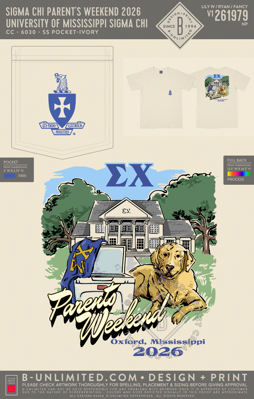 University of Mississippi Sigma Chi - Sigma Chi Parent's Weekend 2026 - CC - 6030 - SS Pocket - Ivory
