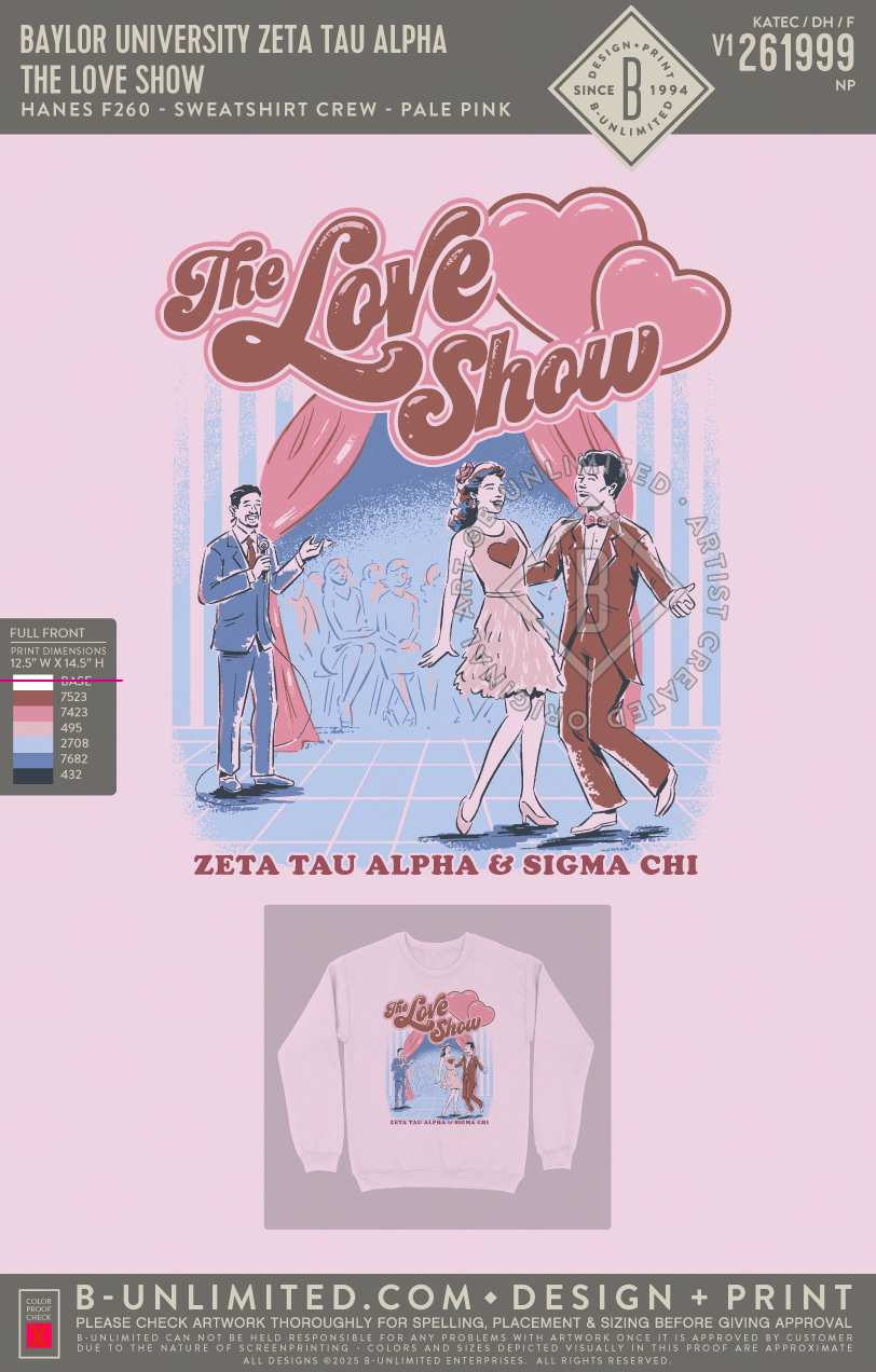 Baylor University Zeta Tau Alpha - The Love Show (EOS26) - Hanes - F260 - Sweatshirt - Pale Pink