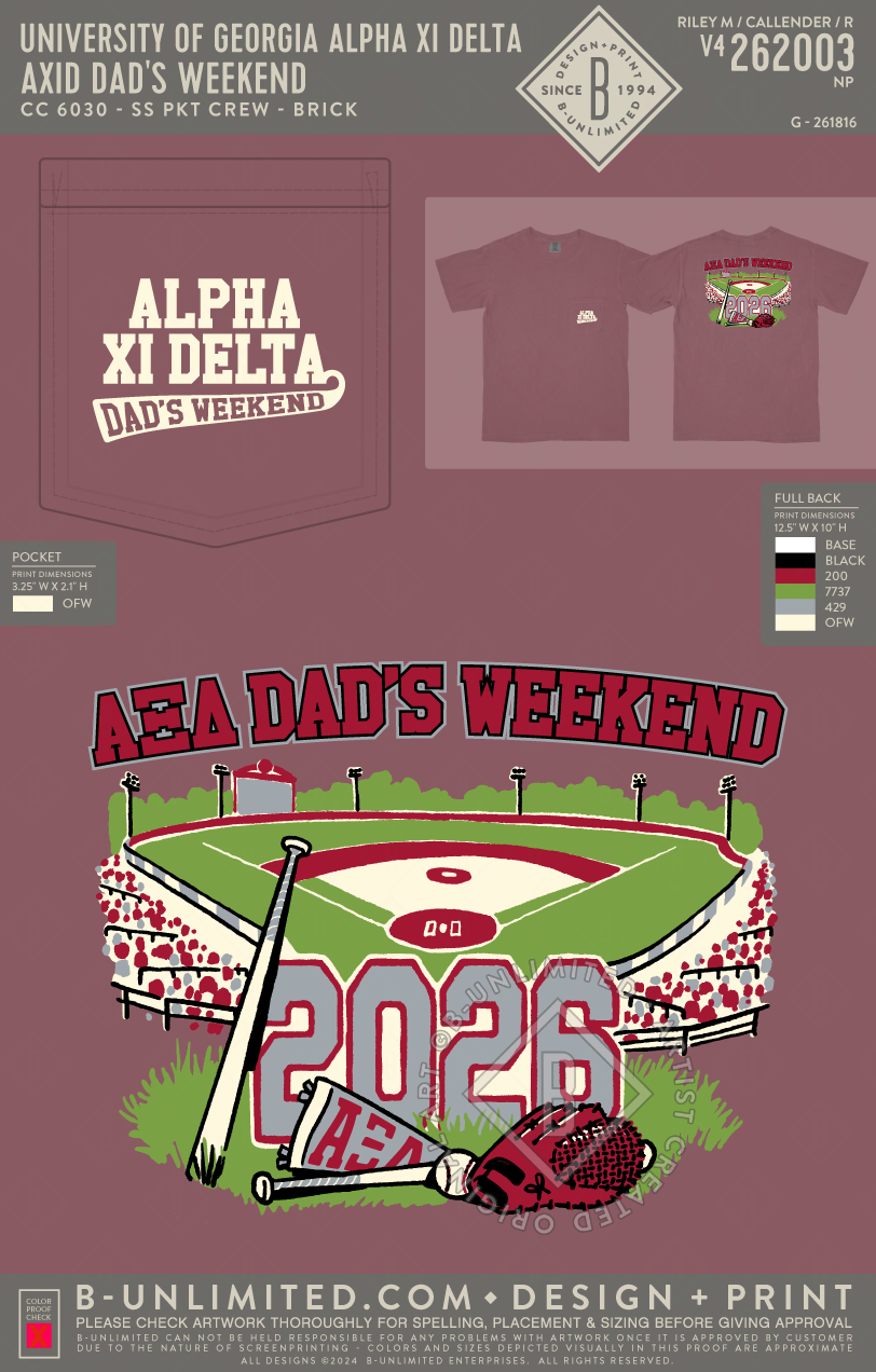 University of Georgia Alpha Xi Delta - AXID Dad's Weekend(EOS26) - CC - 6030 - SS Pocket - Brick