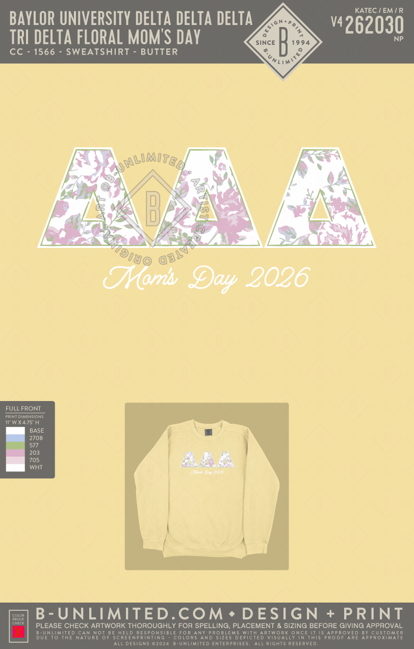 Baylor University Delta Delta Delta - Tri Delta Floral Mom's Day (EOS26) - CC - 1566 - Sweatshirt - Butter