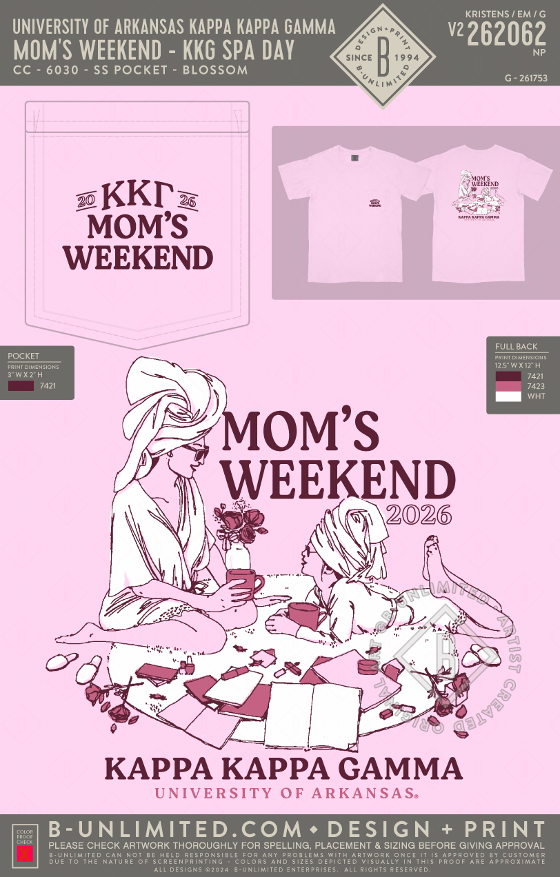 University of Arkansas Kappa Kappa Gamma - Mom's Weekend - KKG Spa Day (EOS26) - CC - 6030 - SS Pocket - Blossom