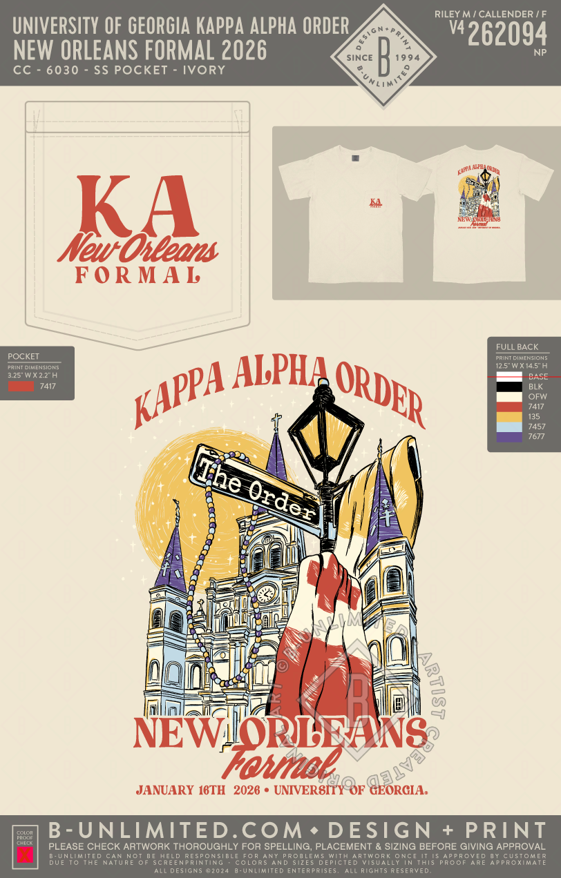 University of Georgia Kappa Alpha Order - New Orleans Formal 2026(EOS26) - CC - 6030 - SS Pocket - Ivory