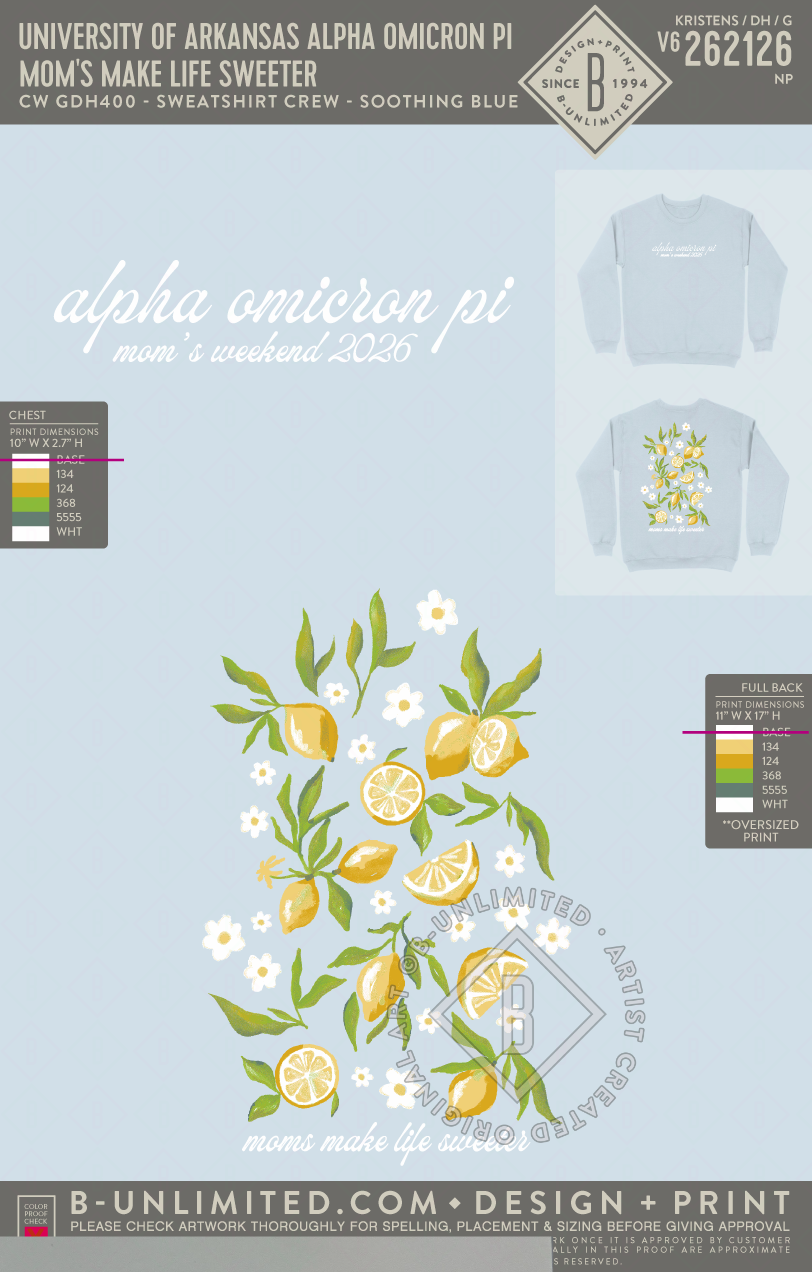 University of Arkansas Alpha Omicron Pi - Mom's Make Life Sweeter (EOS26) - CW - GDH400 - Sweatshirt - Soothing Blue