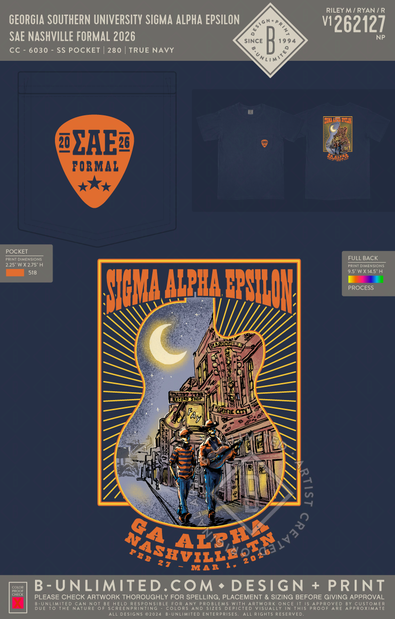 Georgia Southern University Sigma Alpha Epsilon - SAE Nashville Formal 2026 - CC - 6030 - SS Pocket - True Navy