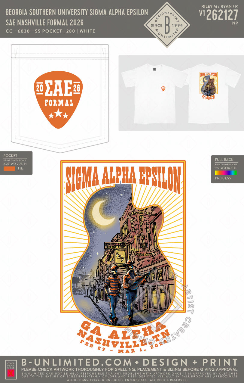 Georgia Southern University Sigma Alpha Epsilon - SAE Nashville Formal 2026 - CC - 6030 - SS Pocket - White