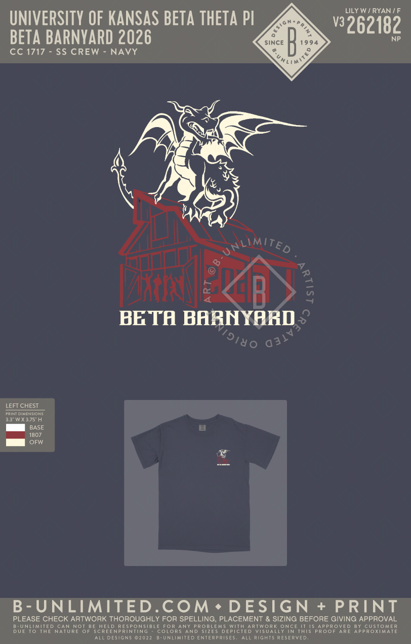 University of Kansas Beta Theta Pi - Beta Barnyard 2026 (EOS26) - CC - 1717 - SS Crew - Navy
