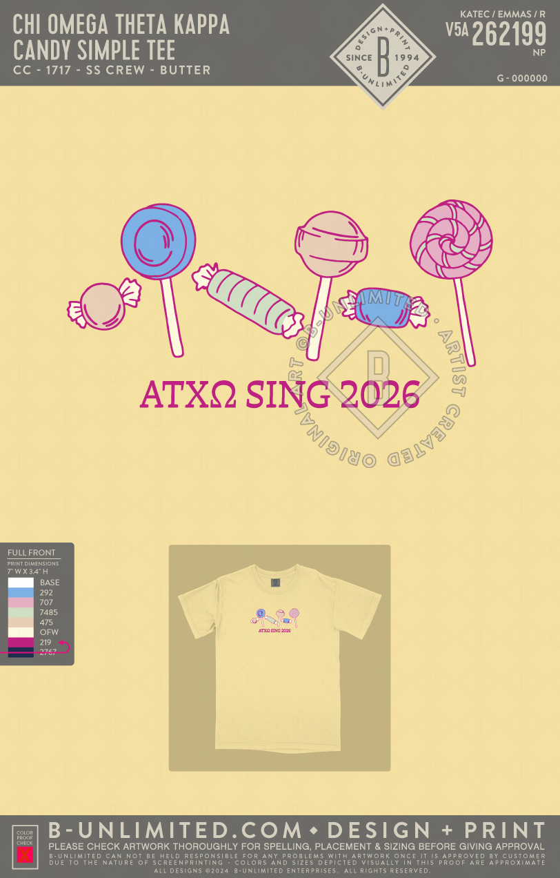Baylor University Chi Omega - Candy Simple Tee (EOS26) - CC - 1717 - SS Crew - Butter