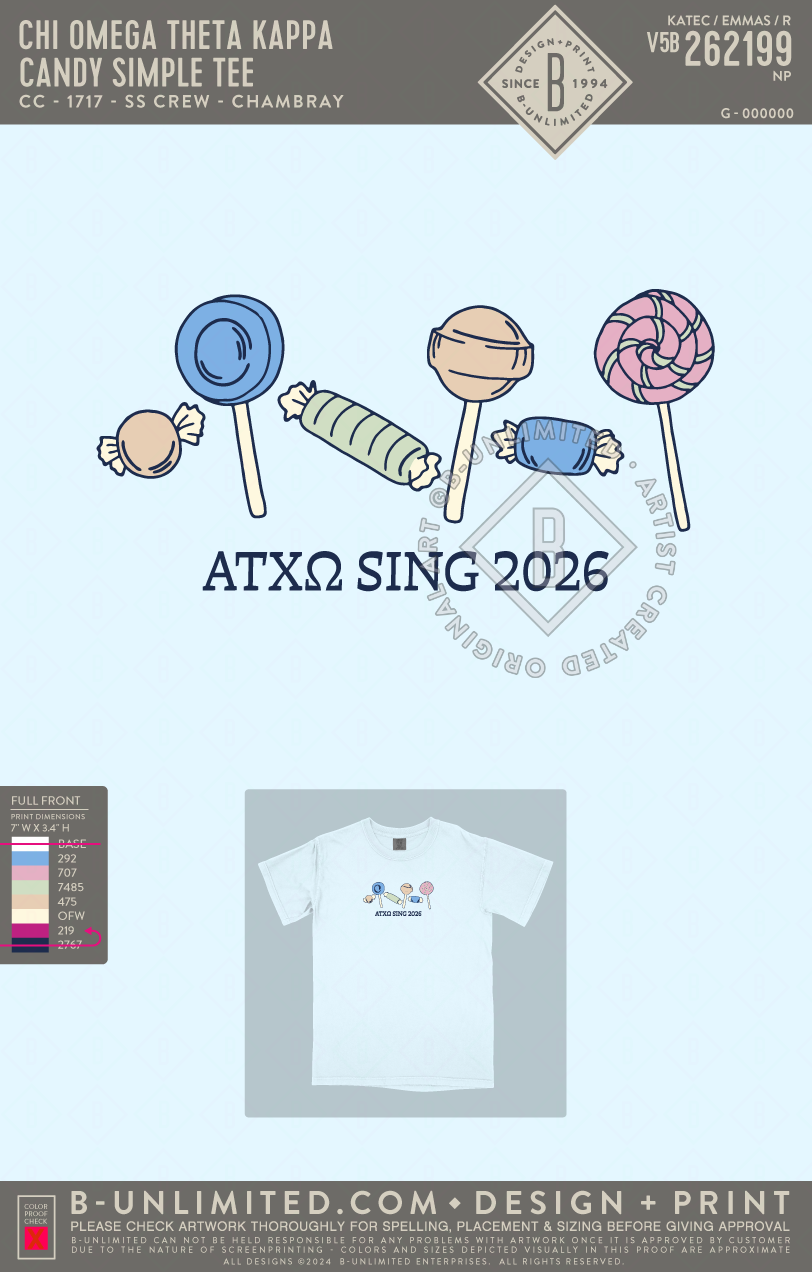 Baylor University Chi Omega - Candy Simple Tee (EOS26) - CC - 1717 - SS Crew - Chambray