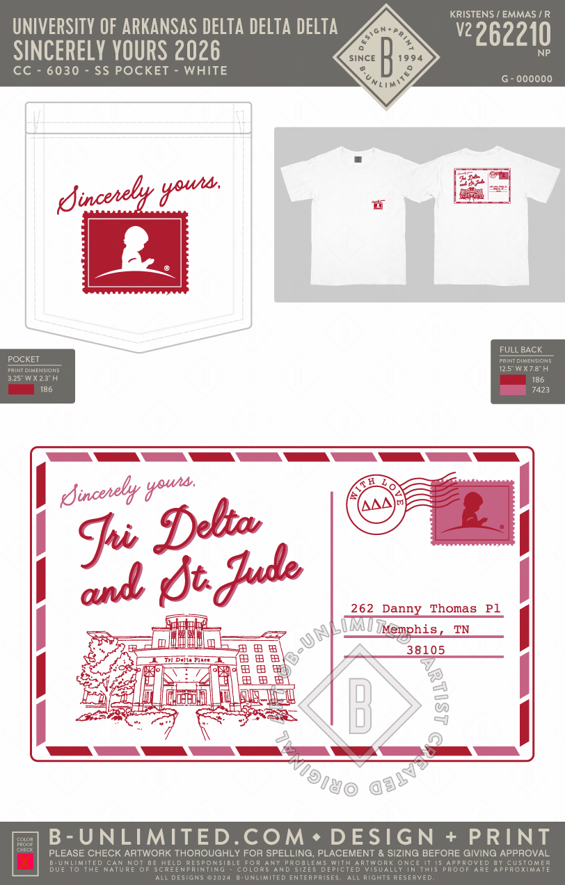University of Arkansas Delta Delta Delta - Sincerely Yours 2026 (EOS26) - CC - 6030 - SS Pocket - White