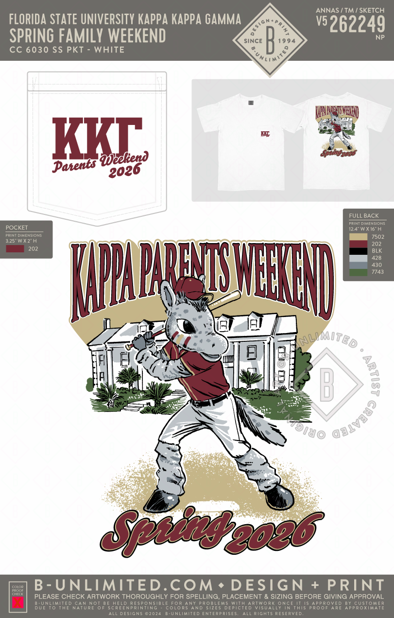 Florida State University Kappa Kappa Gamma - Spring Family Weekend (EOS26) - CC - 6030 - SS Pocket - White