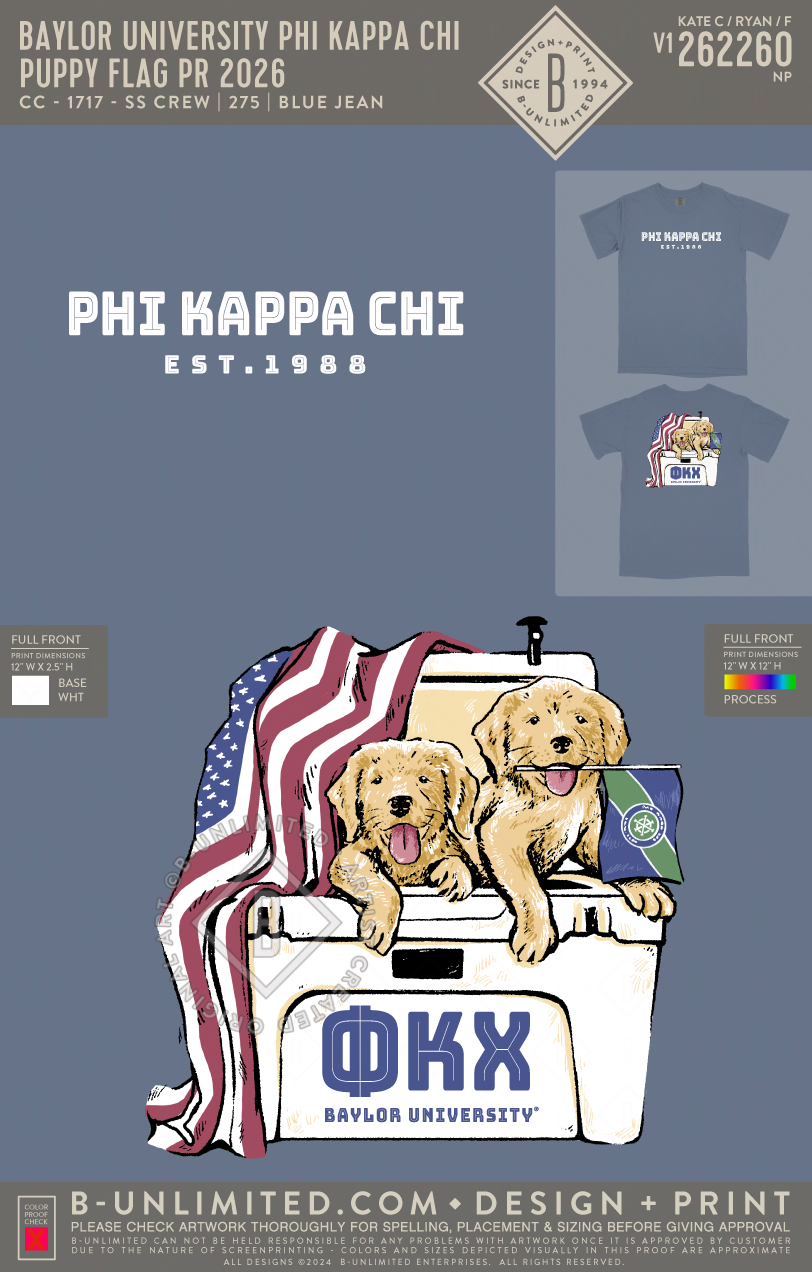 Baylor University Phi Kappa Chi - Puppy Flag PR 2026 (EOS26) - CC - 1717 - SS Crew - Blue Jean
