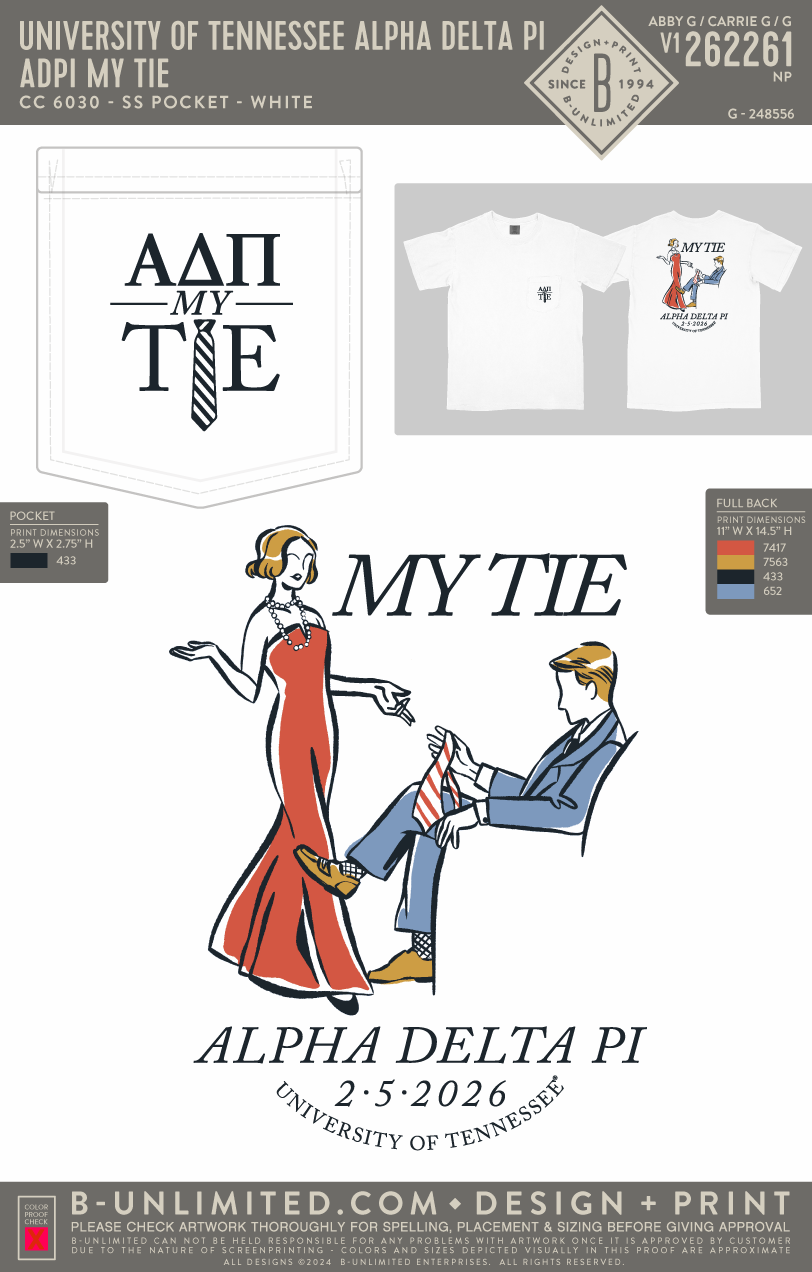 University of Tennessee Alpha Delta Pi - ADPi My Tie (EOS26) - CC - 6030 - SS Pocket - White