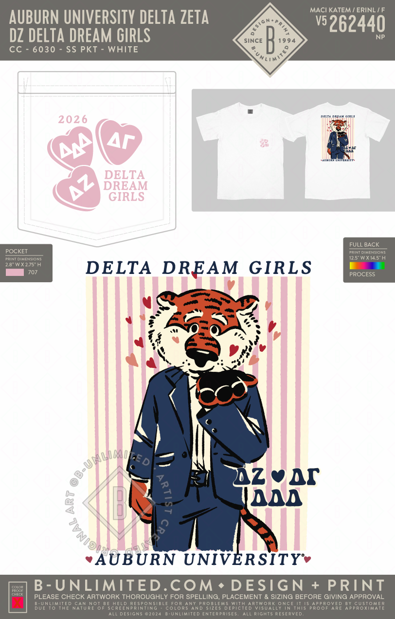 Auburn University Delta Zeta - DZ Delta Dream Girls (EOS26) - CC - 6030 - SS Pocket - White