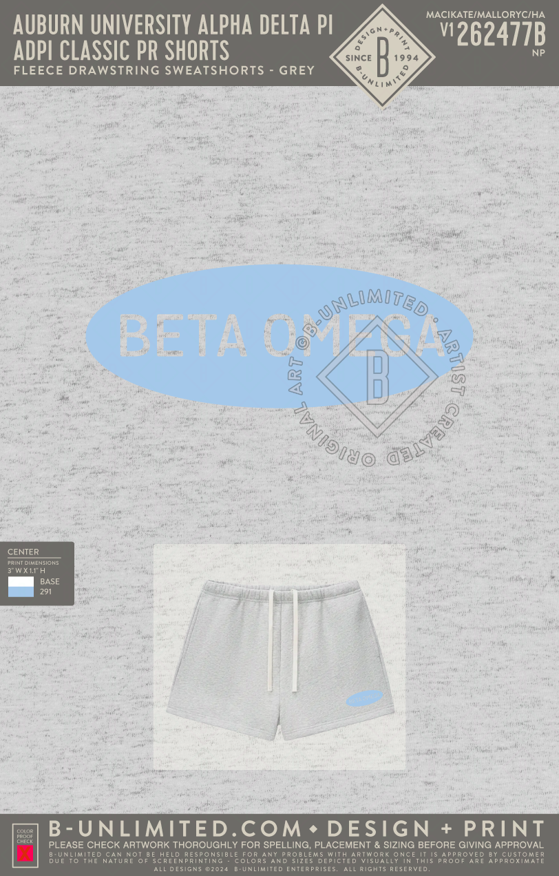 Auburn University Alpha Delta Pi - ADPI Classic PR Shorts - Tap Stitch - WK0004-P001-V2 - Shorts - Flower Grey