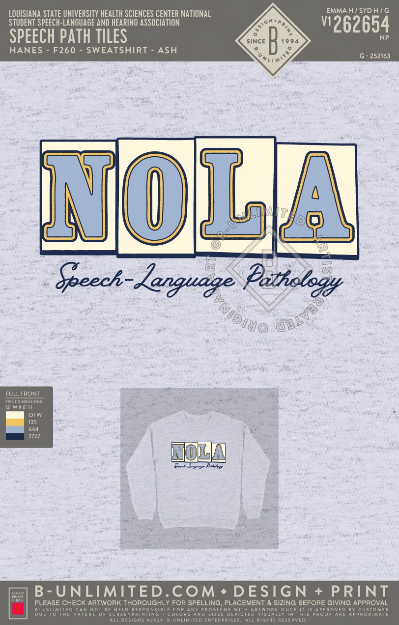 Louisiana State University Health Sciences Center Audiology - Speech Path Tiles - Hanes - F260 - Sweatshirt - Ash