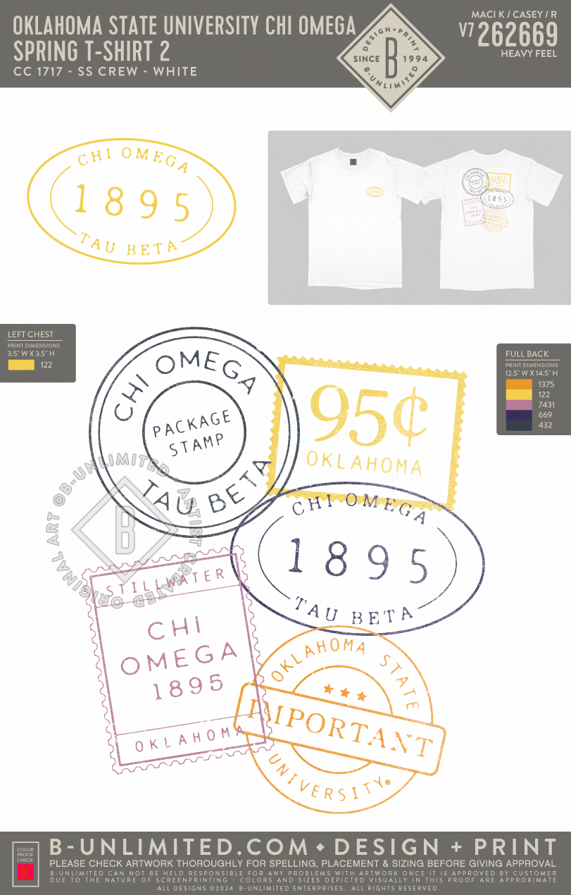 Oklahoma State University Chi Omega - Chi O Stamps (EOS26) - CC - 1717 - SS Crew - White