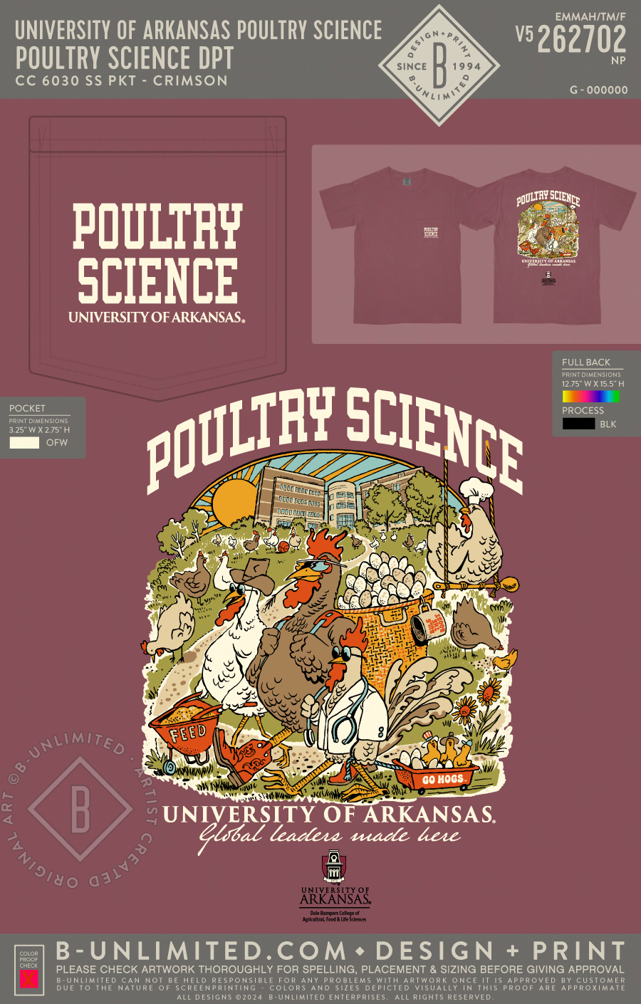 University of Arkansas Poultry Science - Poultry Science DPT - CC - 6030 - SS Pocket - Crimson