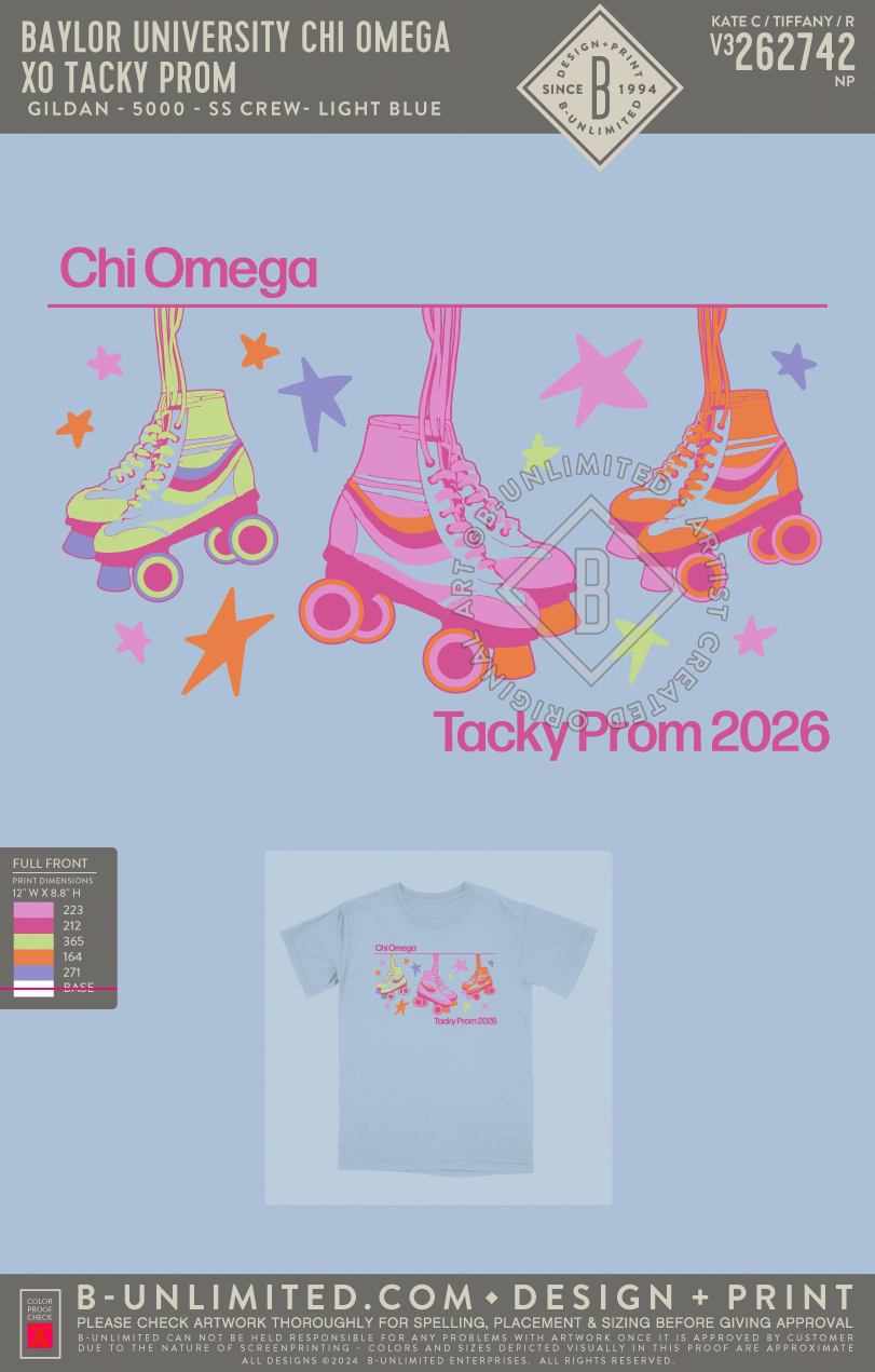 Baylor University Chi Omega - XO Tacky Prom (EOS26) - Gildan - 5000 - SS Crew - Light Blue