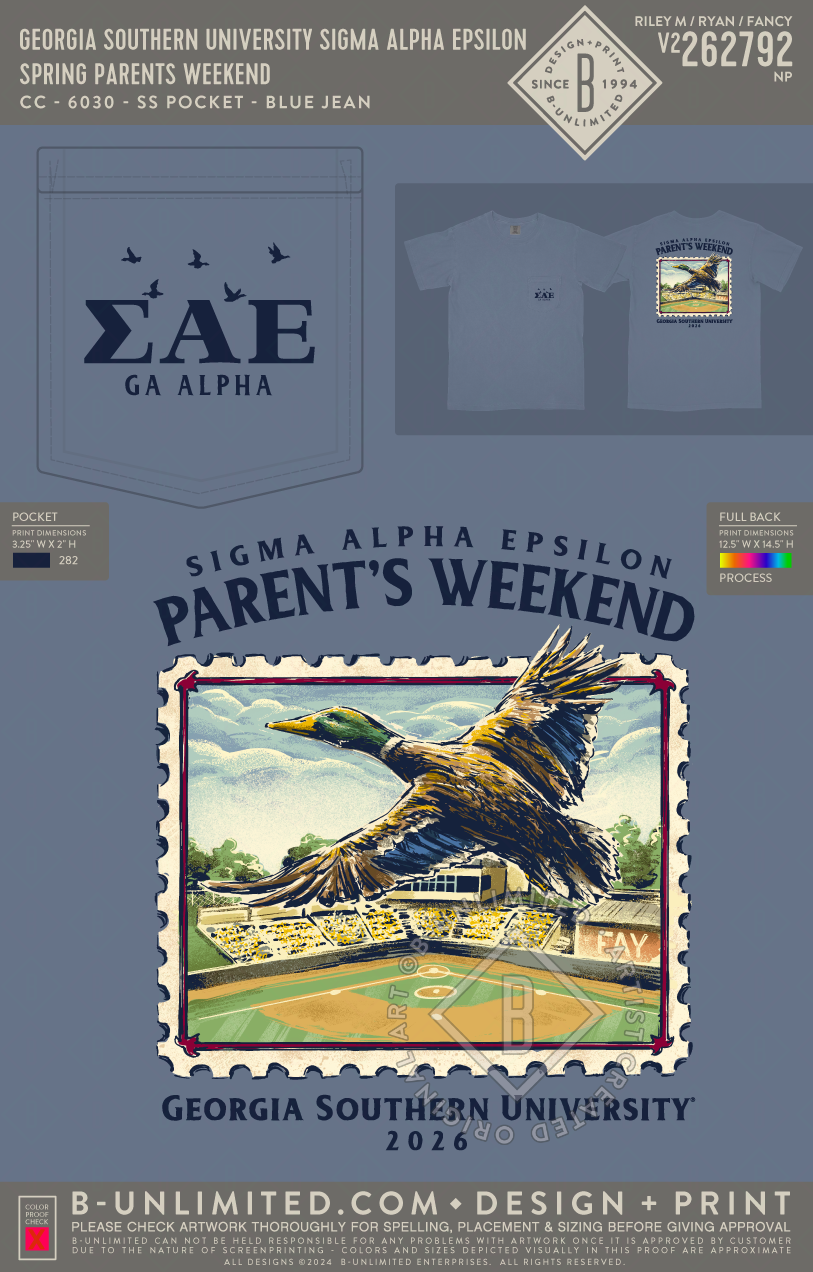 Georgia Southern University Sigma Alpha Epsilon - Spring Parents Weekend - CC - 6030 - SS Pocket - Blue Jean