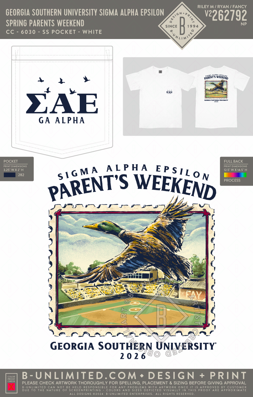 Georgia Southern University Sigma Alpha Epsilon - Spring Parents Weekend - CC - 6030 - SS Pocket - White