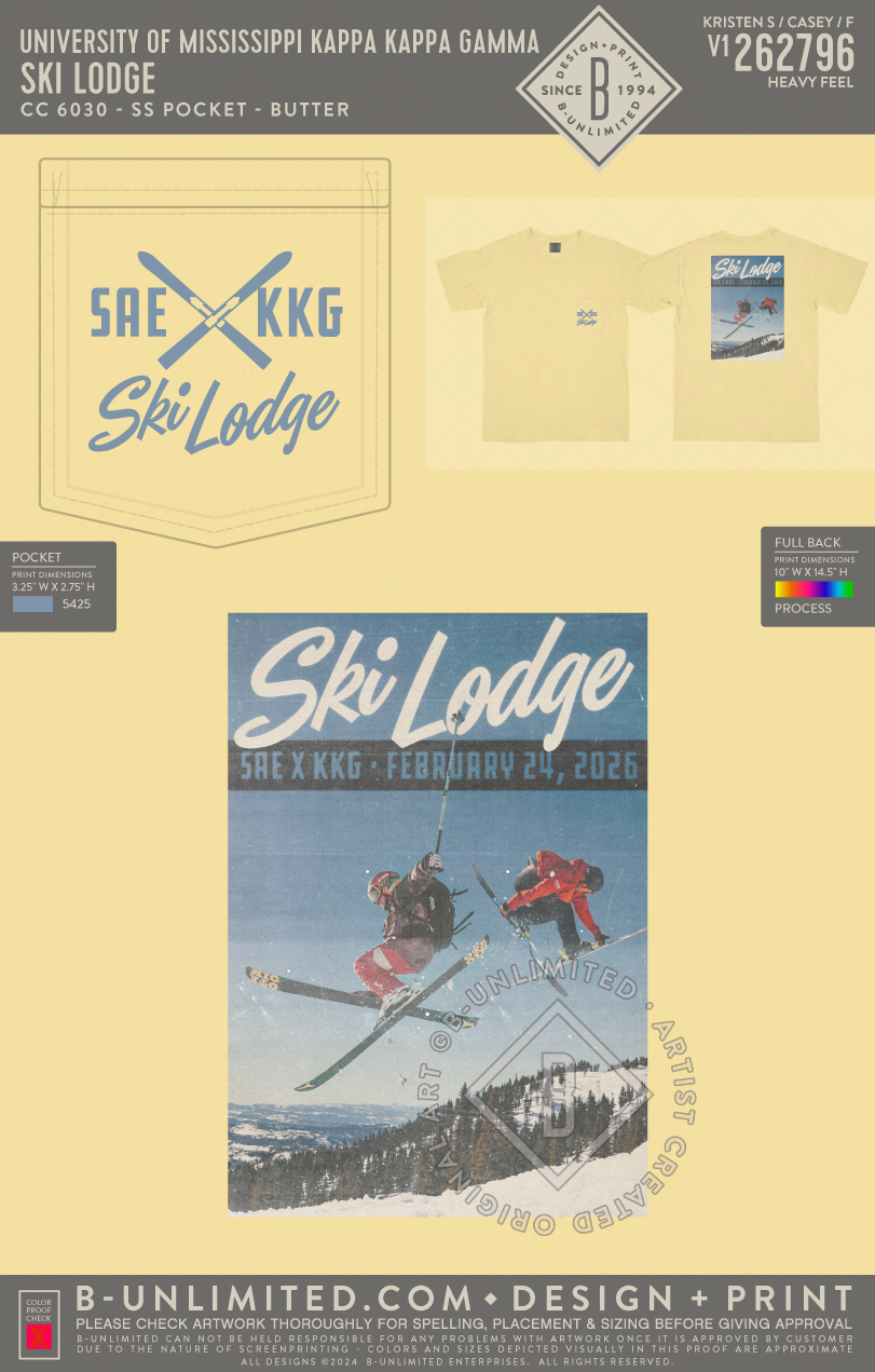 University of Mississippi Kappa Kappa Gamma - Ski Lodge (EOS26) - CC - 6030 - SS Pocket - Butter