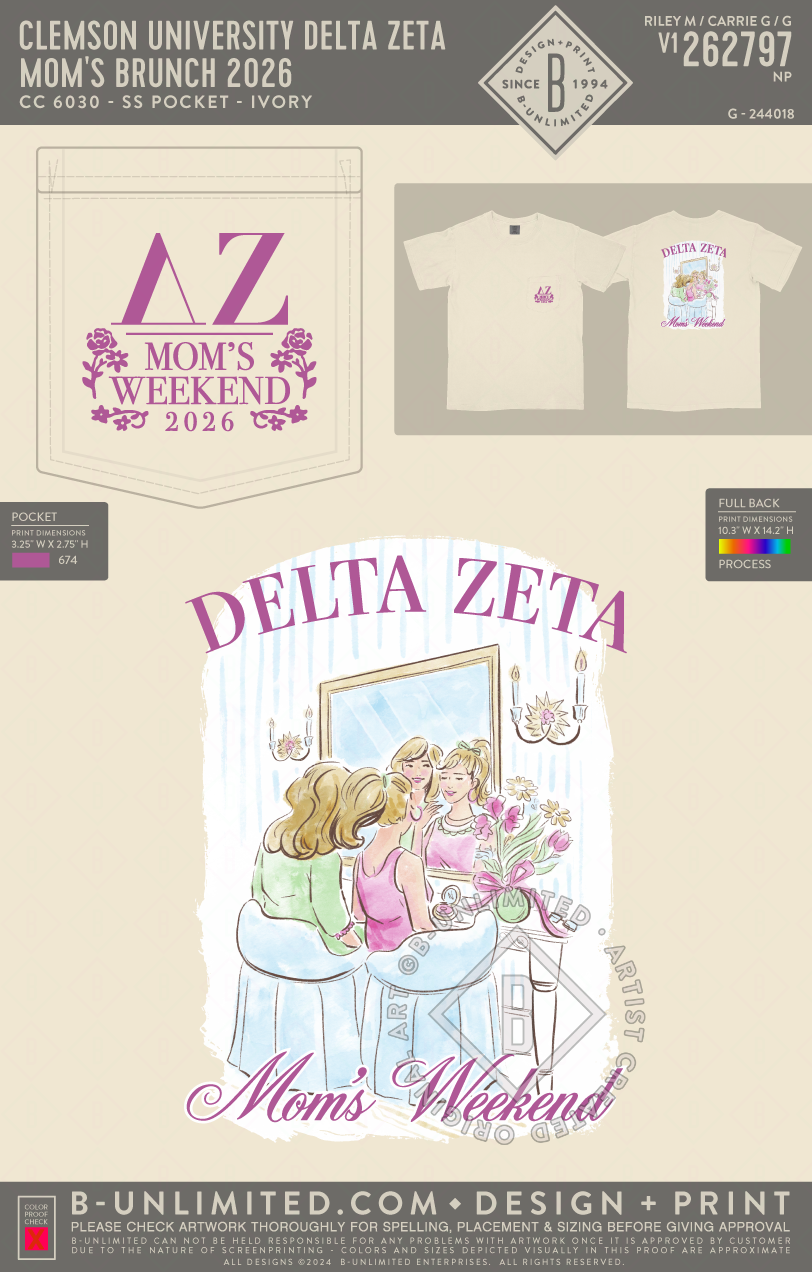 Clemson University Delta Zeta - Mom's Brunch 2026(EOS26) - CC - 6030 - SS Pocket - Ivory