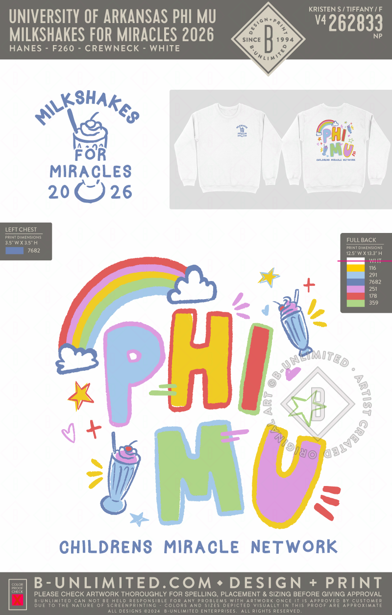 University of Arkansas Phi Mu - Milkshakes for Miracles 2026 (EOS26) - Hanes - F260 - Sweatshirt - White
