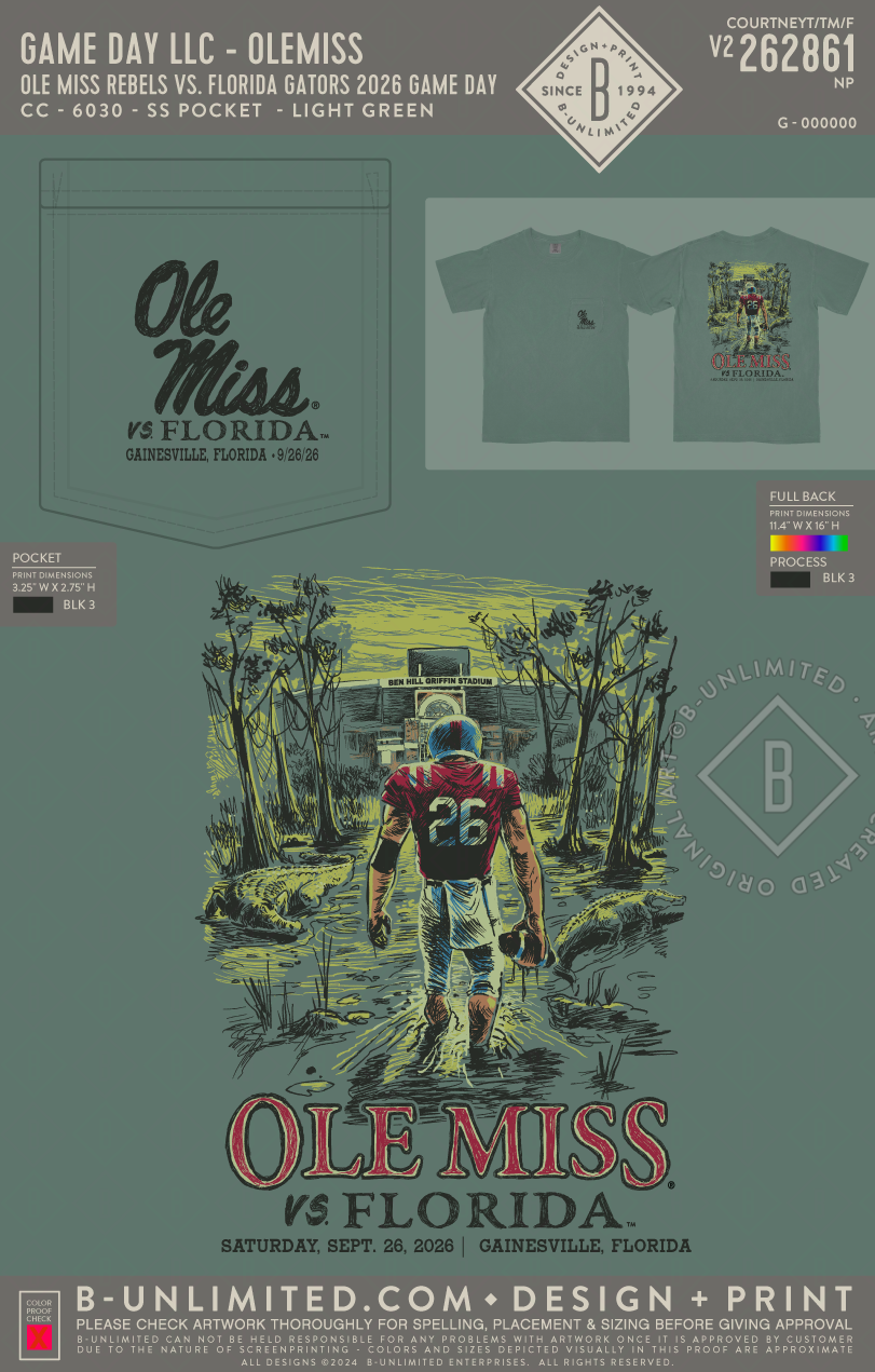 B-Unlimited Game Day - Ole Miss Rebels vs. Florida Gators 2026 Game Day (WS) - CC - 6030 - SS Pocket - Light Green