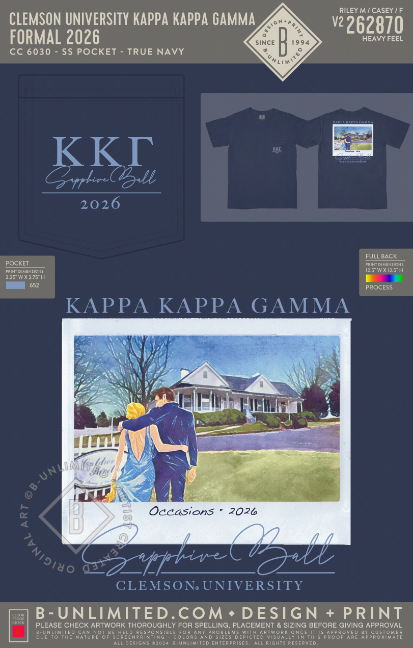 Clemson University Kappa Kappa Gamma - Formal 2026(EOS26) - CC - 6030 - SS Pocket - True Navy