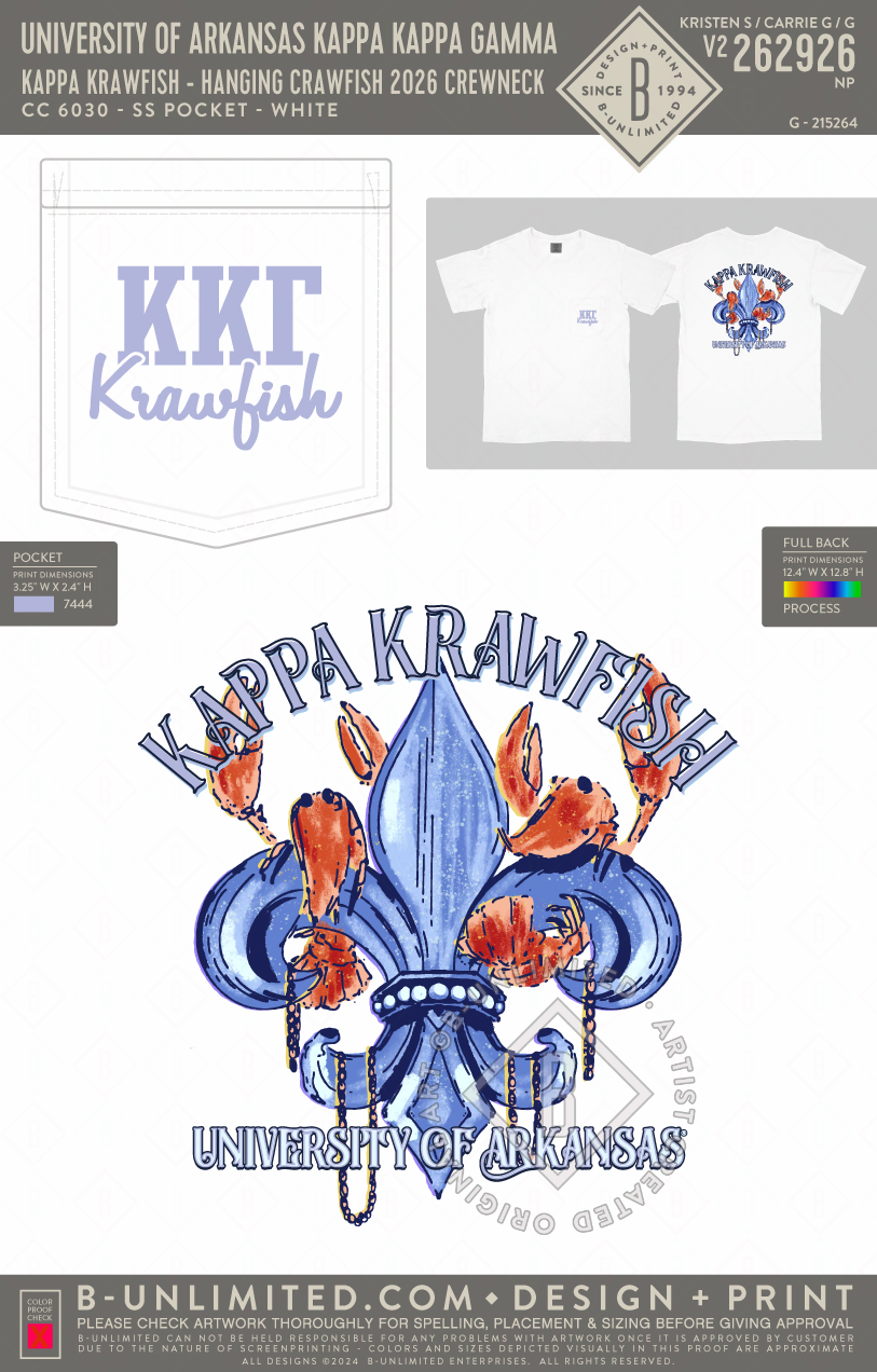 University of Arkansas Kappa Kappa Gamma - Kappa Krawfish - hanging crawfish 2026 (EOS26) - CC - 6030 - SS Pocket - White