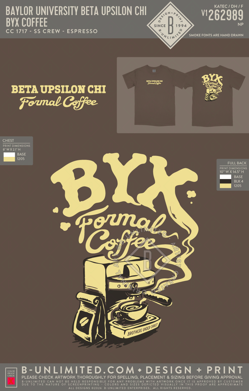 Baylor University Beta Upsilon Chi - BYX Coffee (EOS26) - CC - 1717 - SS Crew - Espresso