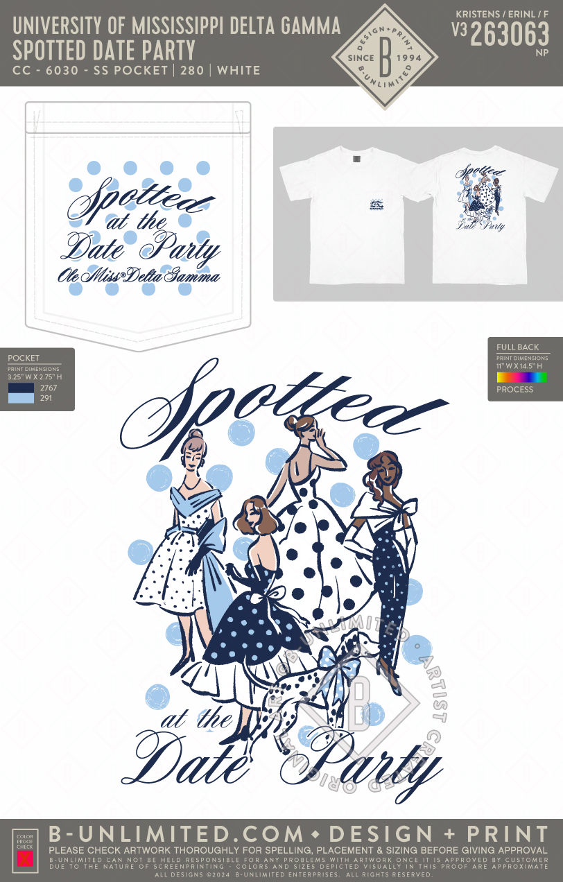 University of Mississippi Delta Gamma - Spotted date party (EOS26) - CC - 6030 - SS Pocket - White