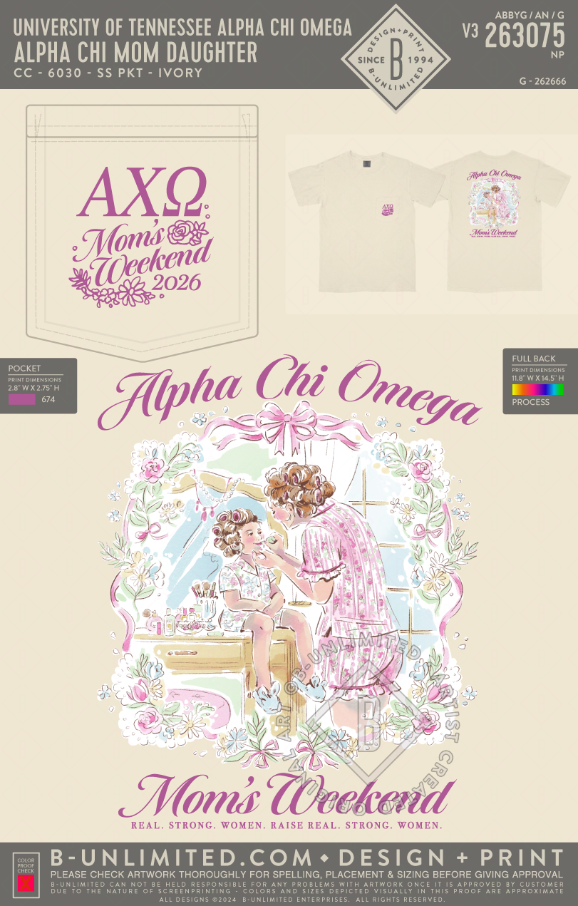 University of Tennessee Alpha Chi Omega - Alpha Chi Mom Daughter (EOS26) - CC - 6030 - SS Pocket - Ivory