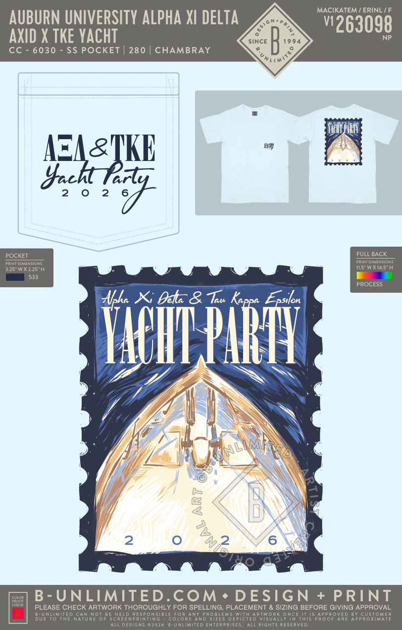 Auburn University Alpha Xi Delta - AXID X TKE Yacht (EOS26) - CC - 6030 - SS Pocket - Chambray