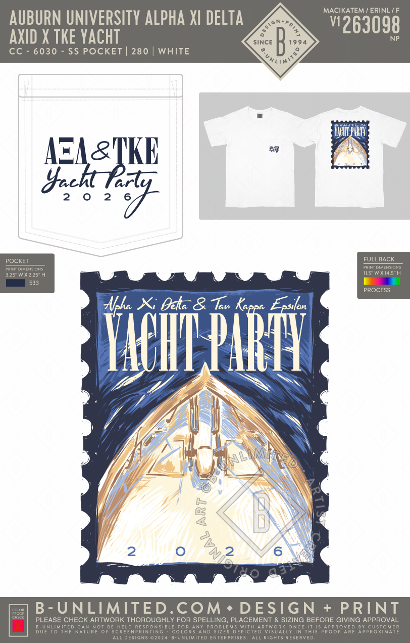 Auburn University Alpha Xi Delta - AXID X TKE Yacht (EOS26) - CC - 6030 - SS Pocket - White